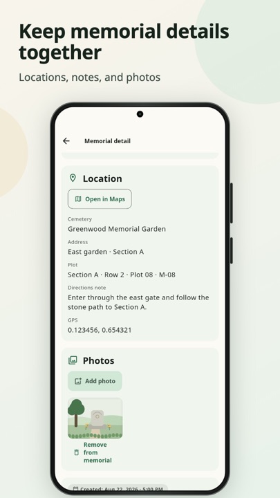 Lineage Keeper memorial details screen
