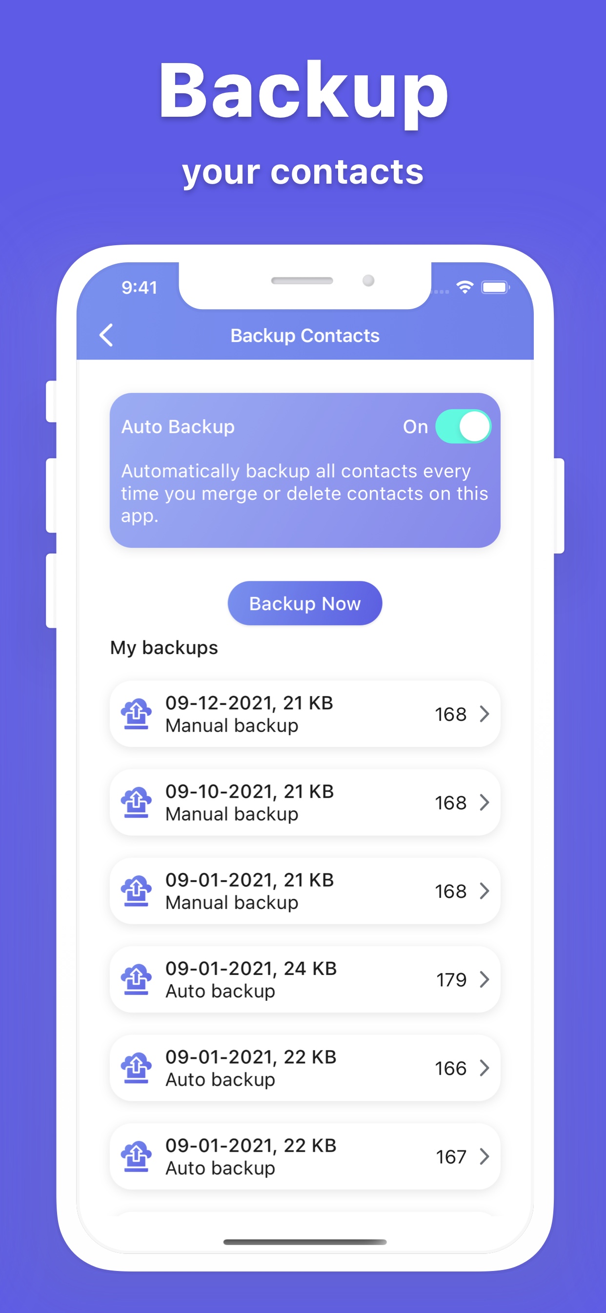 Phone Cleaner contact backup screen