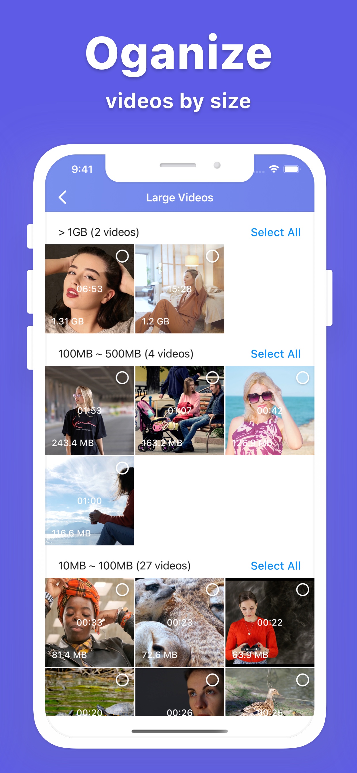 Phone Cleaner large videos screen