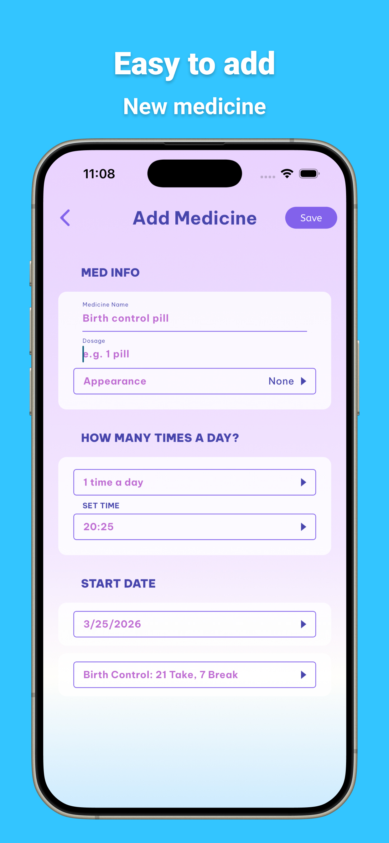Pill Reminder medicine setup